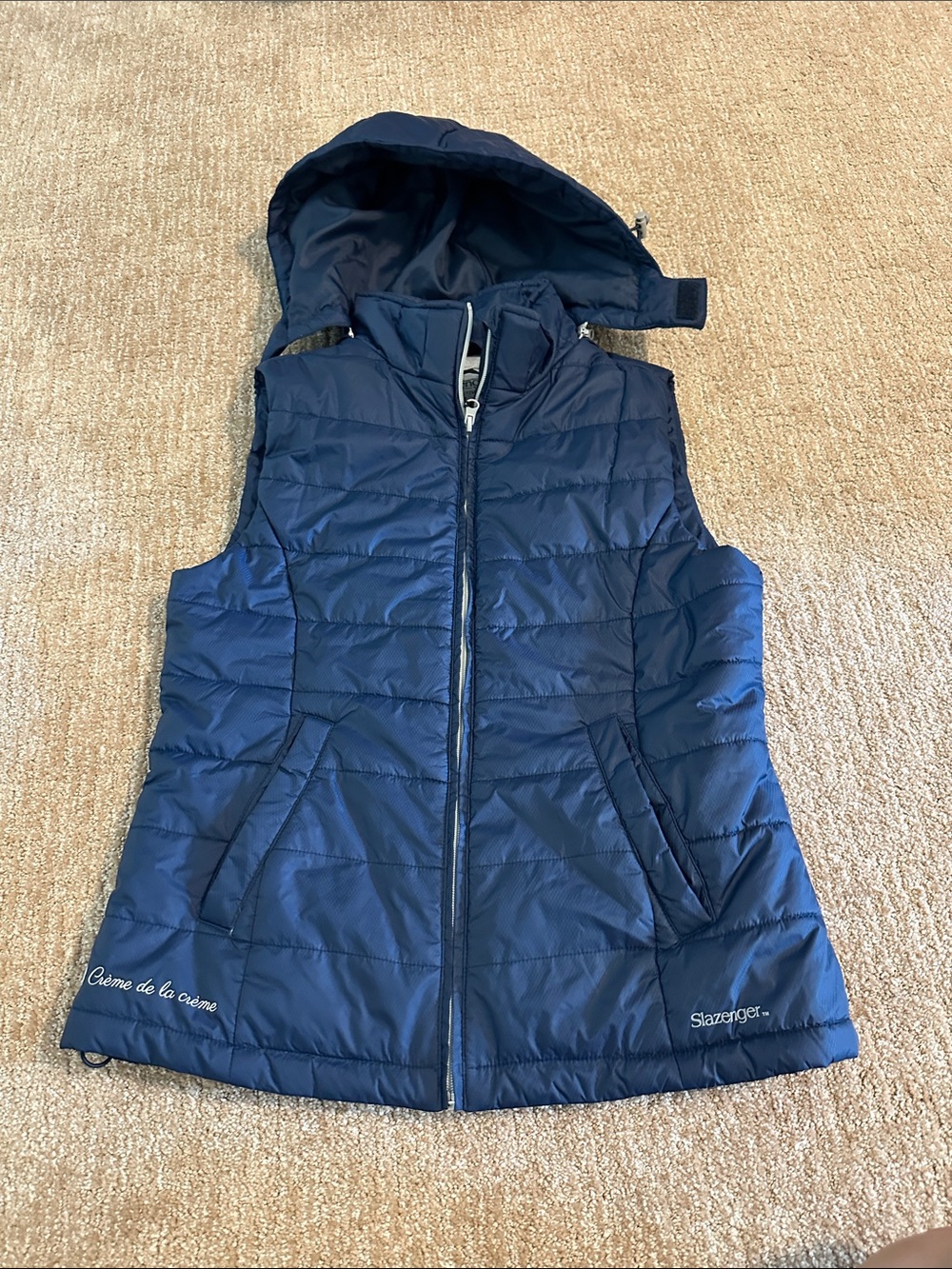 Slazenger Girls' Navy Quilted Puffer Vest with Detachable Hood